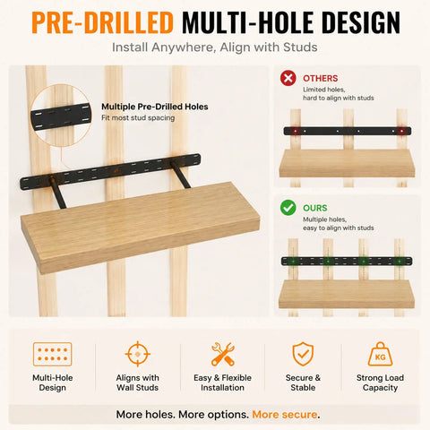 Two Pack 22 Inch Heavy Duty Floating Shelf Brackets with multi-hole design for easy stud alignment and secure mounting.