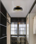 12 Inch Mid Century Modern Black Semi Flush Mount Ceiling Light With Frosted Glass Diffuser 2 Light Low Profile Dome in closet