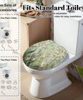 Round Peacock White Heron Blooming Garden Cherry Blossoms Toilet Seat on standard toilet with adjustable hinges.