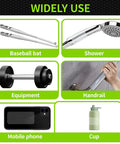 Non Slip Rubber Grip Tape With Enhanced Texture For A Secure Hold And Friction, Keeps Your Gear From Slipping On Tools Gadgets Diy And More, High Bond Adhesive, Clear 2 Inch By 6.6 Foot applied to various items including baseball bat, shower, equipment, handrail, mobile phone, and cup.