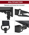 Close-up of Two Point Rifle Sling With Quick Adjust Loop 1.25 Inch Wide Nylon Webbing and attachments for outdoor use.