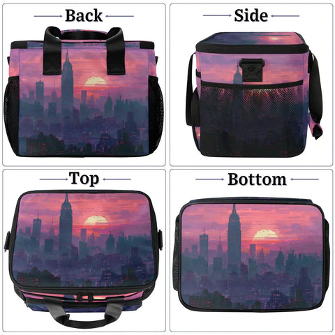 Insulated Picnic Backpack Lunch Bag For Women And Men Large Capacity Portable Cooler Tote Go To Everyday Carry, cityscape print