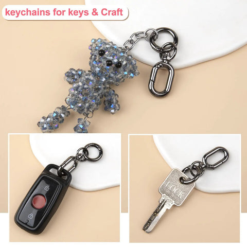 Heavy Duty Zinc Alloy Swivel Clip Locks Beefy Double Opening Snap Hooks For Bags Keys Lanyards Rock Solid Black Metal Fasteners For Daily Carry Gear Setup And Everyday Use Set Of Two with a decorative bear keychain and car remote.
