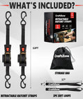 Heavy Duty Retractable Ratchet Tie Down Straps One Inch Wide By Twelve Feet Long Featuring Smooth Auto Rewind and Rock Solid Grip, two packs and storage bag.