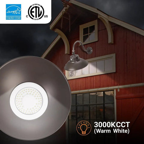 Bronze 14 Inch Gooseneck Barn Light LED Fixture With Photocell Dusk To Dawn, Indoor Outdoor Use, Swivel Head, 42W, 3800 Lumens, Energy Star Rated, ETL Listed, Sign Lighting, Built To Last, Warm White 3000K