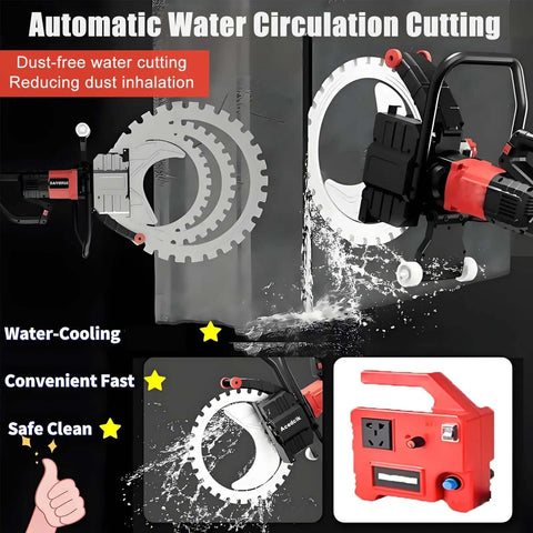 Heavy Duty Electric Concrete Ring Saw Dishing Out 8900 Watts Of Raw Power And Decked Out With A Titanium Blade For Clean Demolition Cuts And Quick Masonry Slotting Via Wet Cooling, showcasing water circulation feature.