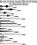 Five pairs of clock hands for DIY Clock Repair Kit With Four High Torque Long Shaft Movements, different lengths shown.