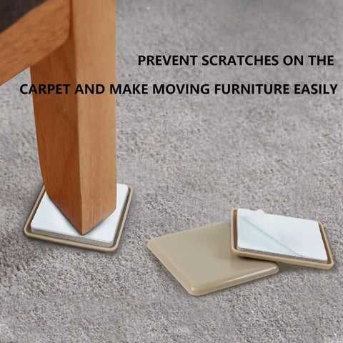 Hella Smooth Self Adhesive Furniture Sliders 16 Piece Set under wooden chair leg on carpet for easy moving and scratch prevention.