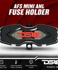 Heavy Duty 150A Mini Anl Fuse Holder With Four And Eight Gauge In And Out Terminals For Rock Solid Auto Wiring and Killer Audio Upgrades, black and red design.
