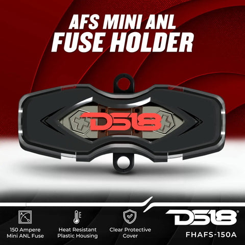Heavy Duty 150A Mini Anl Fuse Holder With Four And Eight Gauge In And Out Terminals For Rock Solid Auto Wiring and Killer Audio Upgrades, black and red design.