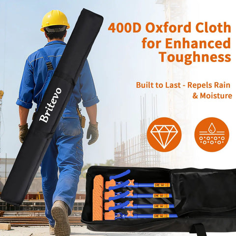 Heavy Duty Steel Support Pole Kit Adjustable Telescoping Jamb Extender Drywall Hoist And Dust Barrier Floor To Ceiling Jack Stand 4 Pack shown with durable storage bag.