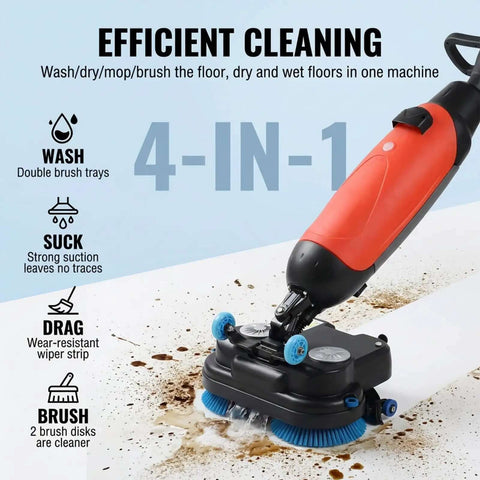 Lightweight Pro Grade Commercial Floor Scrubber With 360 Degree Rotating Head And Dual Brush System in use, cleaning floor