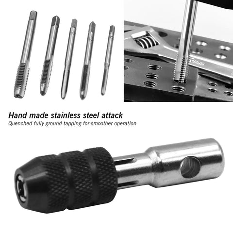 Metric Tap Set With Adjustable T Handle Tap Wrench 5 Piece M3 M4 M5 M6 M8 Taps for metal aluminum plastic wood DIY machinist kit