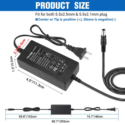 Workhorse 12V 3A Power Adapter for Low Power Devices, 100 To 240V AC Input To DC 12V 36W Desktop Supply With plug and cables visible