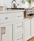 Kitchen with 7 And A Half Inch Antique Copper Cabinet Pulls Handles Solid Zinc Alloy Square Drawer Pulls on white cabinets