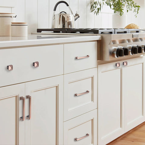 Kitchen with 7 And A Half Inch Antique Copper Cabinet Pulls Handles Solid Zinc Alloy Square Drawer Pulls on white cabinets