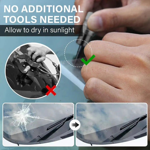 Lyseemin Glass Fix Guard 2025 Windshield Crack Repair Formula and Kit being applied to a car windshield with close-up view