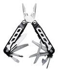 Sixteen-In-One 420 Stainless Steel Multitool Pliers with blade, scissors, saw, screwdrivers, bottle opener, and ruler visible.