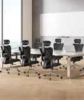 Conference room with several All Day Comfort Ergonomic High Back Mesh Desk Chairs with Adjustable Headrest around a large table