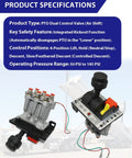 PTO Hoist Air Shift Control Valve With Dual Dump Pump Control For Dump Truck Or Trailer Hydraulics Replacement Replaces Chelsea 328388-65X and 328388-79X, Muncie 35T36353, features including control positions and operating pressure range.