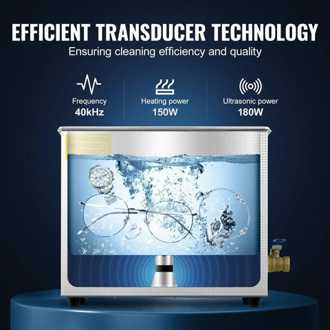 6L Ultrasonic Cleaner With 40kHz Power And 200W Heating, Digital Timer And 110V cleaning jewelry and glasses