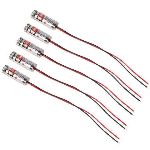 5 Pack 650nm 5mW Red Laser Tube Heads With Adjustable Focus For Sight Positioning And Telescopes Includes 3 To 5V Power, 12x12x40mm