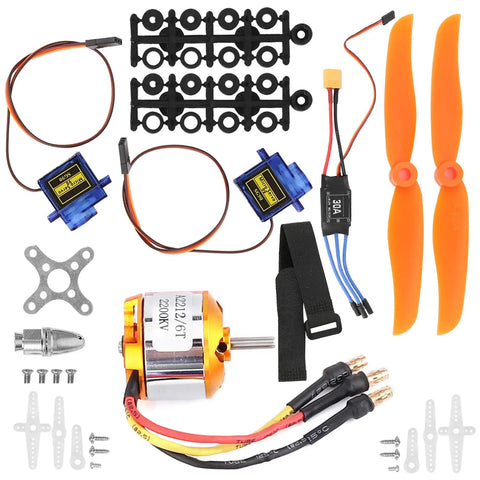 Badass Rc Aircraft Upgrade Set With 2212 KV2200 Brushless Motor And 6035 Propeller Hooked Up To A Smooth 30A ESC With XT60 Plug Plus SG90 Micro Servo.