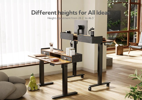 Adjustable Standing Desk With Drawers, Electric Sit Stand Desk With Storage Shelf And Splice Board, 48 Inch, Rustic Brown