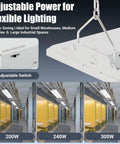 Adjustable power settings for Four Pack 300W LED Linear High Bay Shop Lights With Massive 45000LM Output 5000K Daylight 120-277V