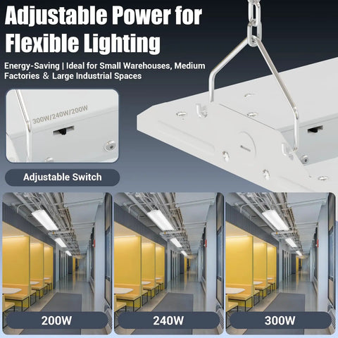 Adjustable power settings for Four Pack 300W LED Linear High Bay Shop Lights With Massive 45000LM Output 5000K Daylight 120-277V