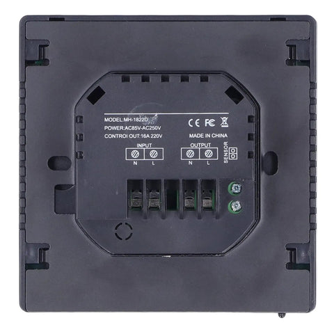 Floor Heating Thermostat With 16A Dual Temperature Control For Electric Heating Systems, Smart Memory, Auto Mode, Frost Protection, 5 To 50 C Range, AC 85V To 240V, Easy Setup Keeps Your Home Cozy., back view with wiring terminals