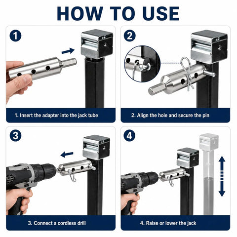 How to use Heavy Duty Stainless Steel Trailer Jack Drill Adapter with Secure Wire Lock Pin for smooth operation.