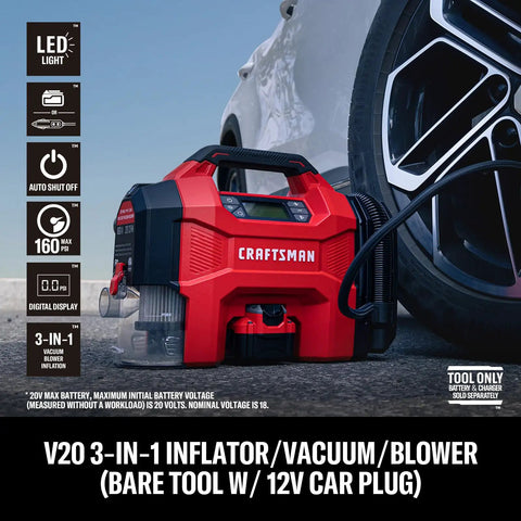 Badass 3 In 1 Cordless Tire Inflator And Portable Car Vacuum With Bright Led Work Light Heavy Duty Quick Inflate Air Compressor And Dust Blower for trucks and sedans, showcasing 160 PSI max, digital display.