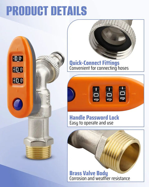 Upgraded Outdoor Faucet Lockout System With Password Lock Gate Valve Integrated Orange Brass Handle Anti Theft Water Shutoff