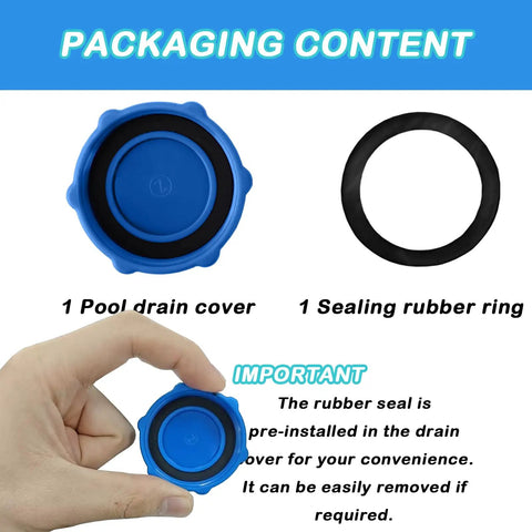 Heavy Duty Drain Valve Cap Replacement For Bestway And Coleman Above Ground Pools Blue 2 Pack Durable Engineering Plastic Fits P01006 And P6H1158 Valve Replacements Keeps Leaks At Bay with pool drain cover and sealing rubber ring packaging content.