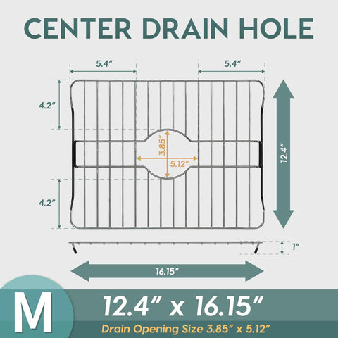 Badass Heavy Duty 304 Stainless Steel Sink Protector Grid 12.4 x 16.15 inches with center drain hole design for effective drainage.