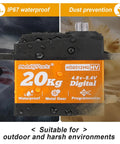 Waterproof Metal Gear RC Servo Digital Servo With Aluminum Horn, rugged black and orange case, 20kg torque, for RCs