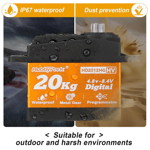 Waterproof Metal Gear RC Servo Digital Servo With Aluminum Horn, rugged black and orange case, 20kg torque, for RCs