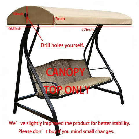 Replacement Swing Canopy Top Cover 420D Fabric All Weather UV Waterproof Beige Durable Tear Resistant Shield shown on swing frame