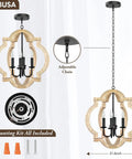 Cozy Farmhouse Orb Chandelier Four Light Rustic Pendant Ceiling Lights With Adjustable Wood Frame And Black Metal Sockets