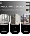 Application scenarios for Full Extension Drawer Slides 6 Pieces Set with Heavy Duty Carbon Steel Bottom Roller Kit in bathroom, closet, kitchen.