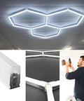 Hexagon Garage Lights 16 Pack Plug And Play LED Panels, 24W 6500K Ultra Bright Low Voltage 24V, Remote Dimmable DIY Assembly