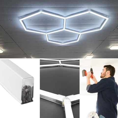 Hexagon Garage Lights 16 Pack Plug And Play LED Panels, 24W 6500K Ultra Bright Low Voltage 24V, Remote Dimmable DIY Assembly