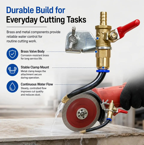Wet Cut Dust Control Kit For Angle Grinders With Water Sprayer, Direct Precise Spray To The Cut Point, Dramatically Reducing Dust While Cutting Tile Marble Stone Brick And Concrete, Dual Action Blade Cool brass valve and clamp on angle grinder