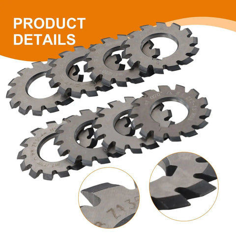 8 Pc Gear Cutter Set In High Speed Steel For Milling Machines, 20 Degree Pressure Angle, Disk Shaped Cutters With 18 Teeth
