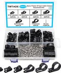 306-Piece Black Nylon R-Type Cable Clamps Kit With Screws For Easy Wire Management in clear plastic box