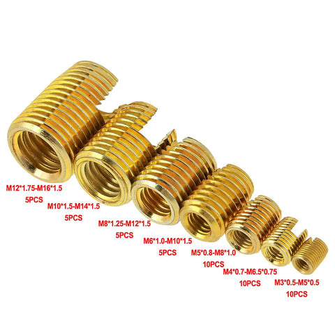 Self Tapping Insert M6 50 Piece Brass Self Tap Thread Repair And Reinforcement Tool Kit For Quick Install In Metalwork And Diy Projects With Slotted Drive And Pro Grade Heavy Duty Stability For Long Lasting Performance, brass thread inserts sizes shown