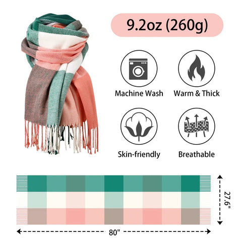 Cozy Mohair Style Winter Scarf For Women And Men Large Chunky Cashmere Feel Shawl Wrap 82.7 by 13.8 Inches With Tassels, multi-color.