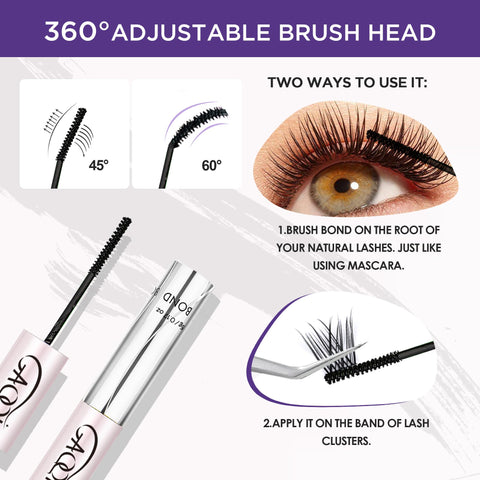 Lash Bond And Seal Waterproof Adhesive For Cluster Lashes Double Ended Eyelash Glue Black Long Lasting 72 Hour Hold Latex Free 5ml