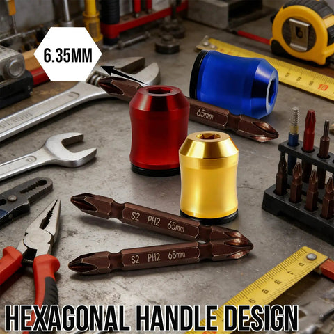 Magnetic Screw Ring Set With Three Ph2 Bits And Universal Bit Holder for DIY home repair tools on workbench